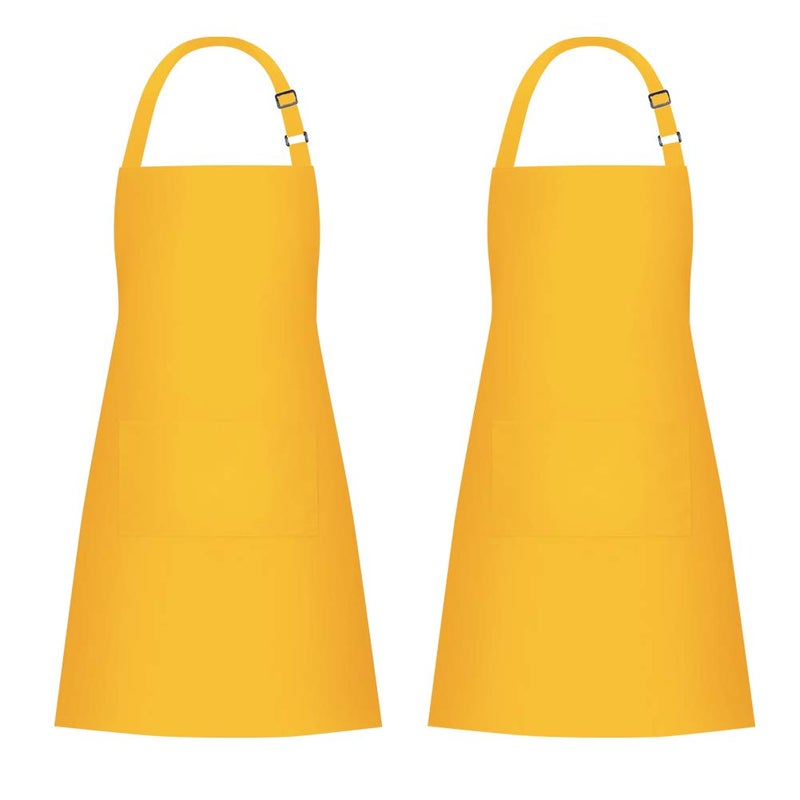 Jubatus 2 Pack Bib Aprons with 2 Pockets Cooking Chef Kitchen Apron for Women Men, Yellow - Image 1